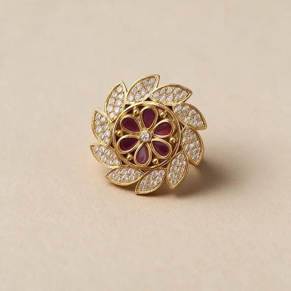 Gold_Tone_Alloy_With_Ad_Work_Statement_Ring_For_Women