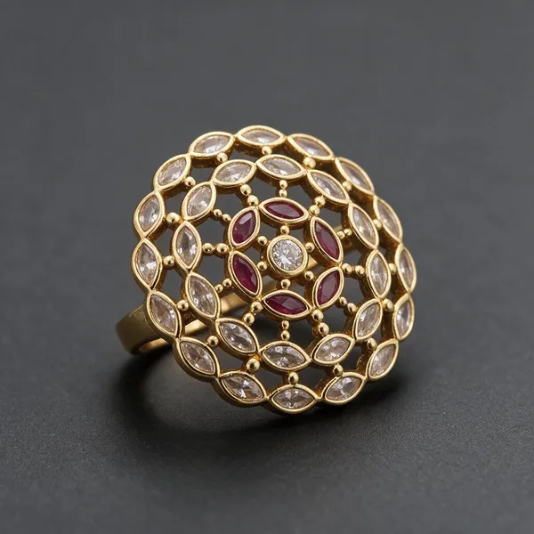 Gold_Tone_Alloy_With_Polki_Work_Statement_Ring_For_Women