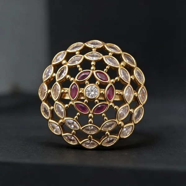 Gold_Tone_Alloy_With_Polki_Work_Statement_Ring_For_Women
