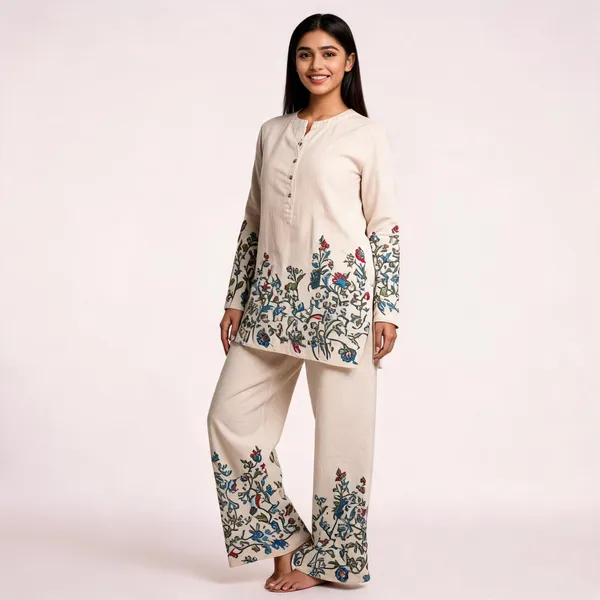 Off-White_With_Multicolour_Print_Khadi_Co-Ord_Set_For_Women