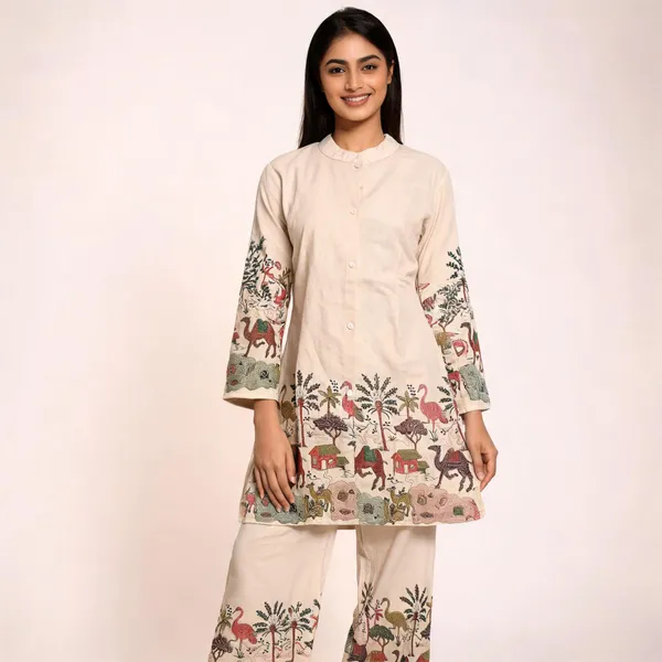 Cream_Khadi_Co-Ord_Set_For_Women