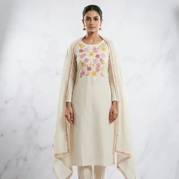 Cream_Khadi_Cotton_3_Pec-Kurti_Set_For_Women