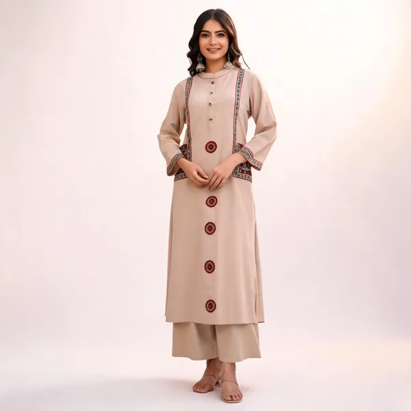 Beige_Cotton_Flex_2_Pec_Kurti_Set_For_Women