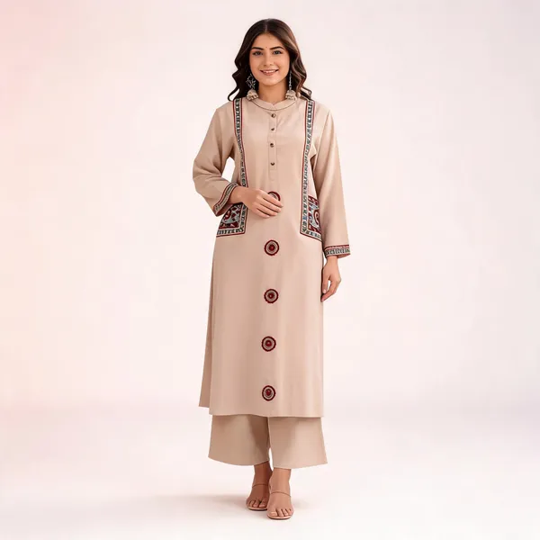 Beige_Cotton_Flex_2_Pec_Kurti_Set_For_Women