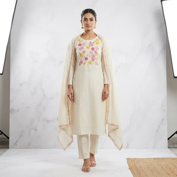 Cream_Khadi_Cotton_3_Pec-Kurti_Set_For_Women