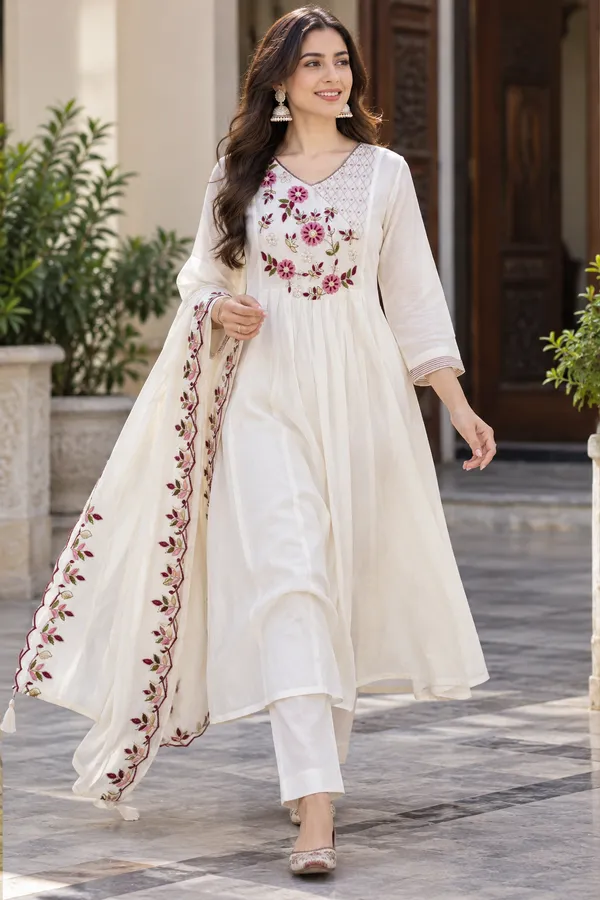 Cream_Mull_Cotton_3_Pec-Kurti_Set_For_Women