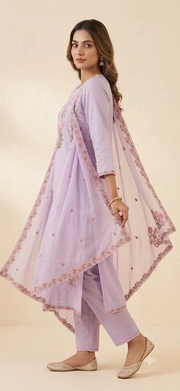 Lavender_Cotton_With_Embroidery_3_Pec-Kurti_Set_For_Women