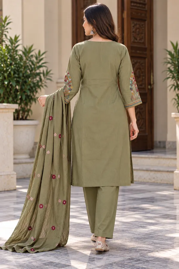 Olive_Green_Mul_Chanderi_3_Pec-Kurti_Set_For_Women