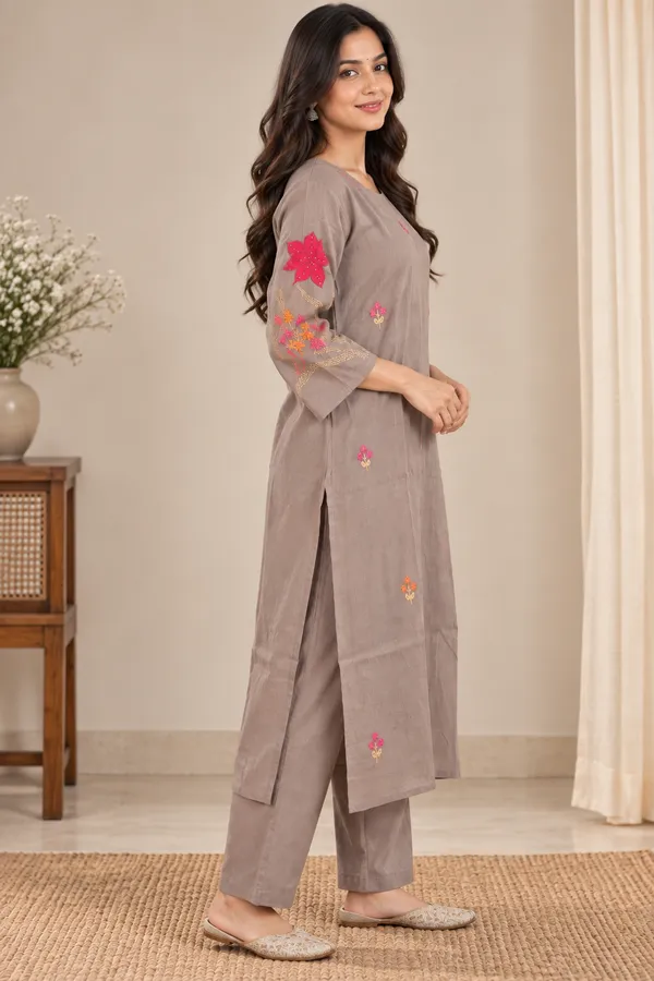 Brown_Roman_Silk_3_Pec-Kurti_Set_For_Women
