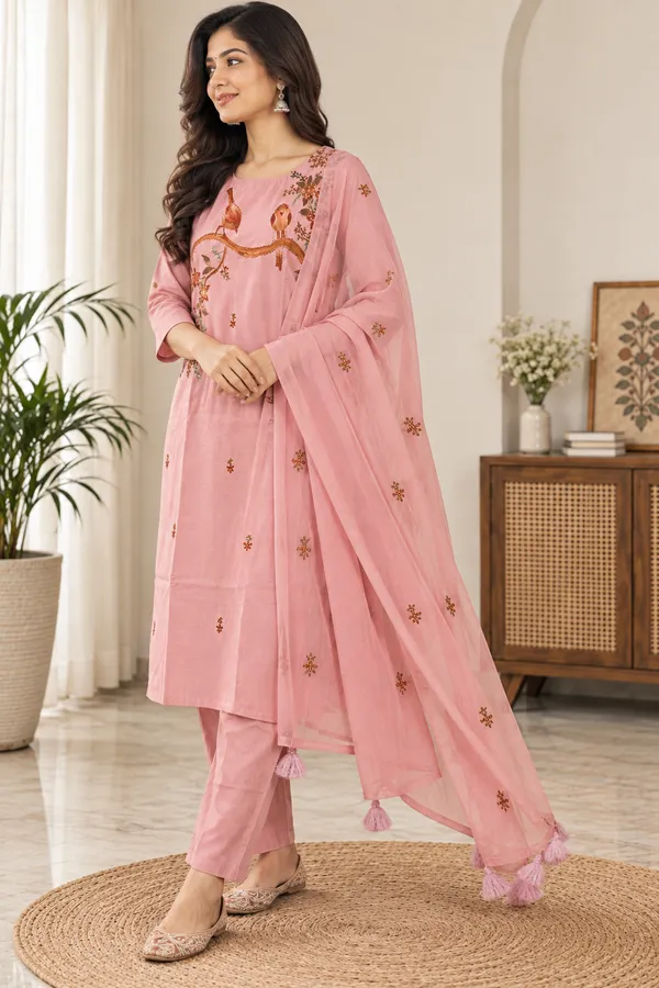 Pink_Mul_Chanderi_3_Pec-Kurti_Set_For_Women