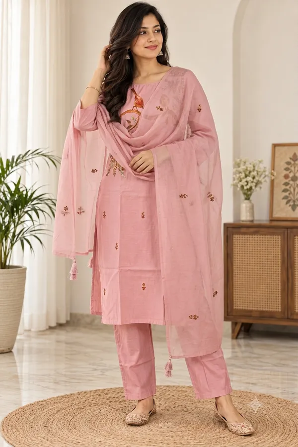 Pink_Mul_Chanderi_3_Pec-Kurti_Set_For_Women