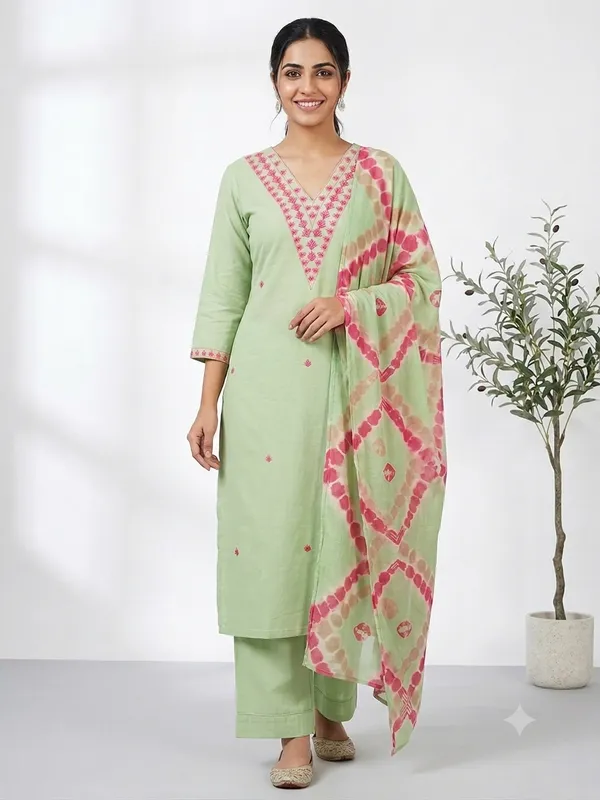 Light_Green_Vertican_Fabric_3_Pec-Kurti_Set_For_Women