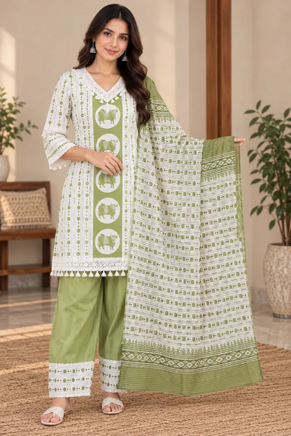 White_Cotten_3_Pec-Kurti_Set_For_Women