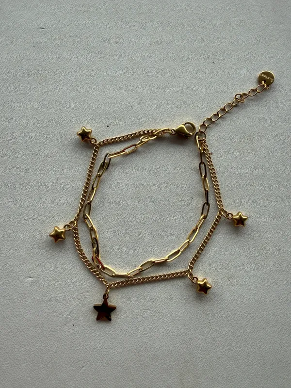Gold_Stainless_Steel_Layered_Star_Charm_Bracelet_For_Women