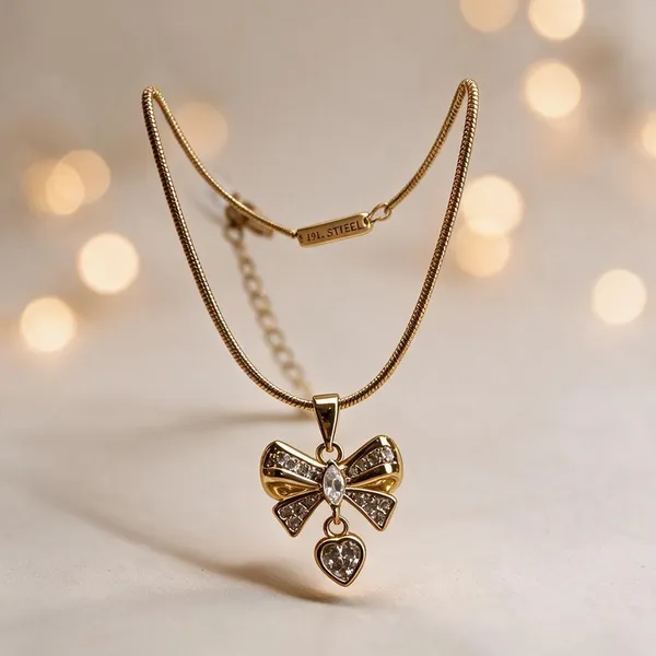 Gold_Stainless_Steel_Bow_Pendant_Necklace_For_Women