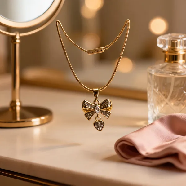 Gold_Stainless_Steel_Bow_Pendant_Necklace_For_Women