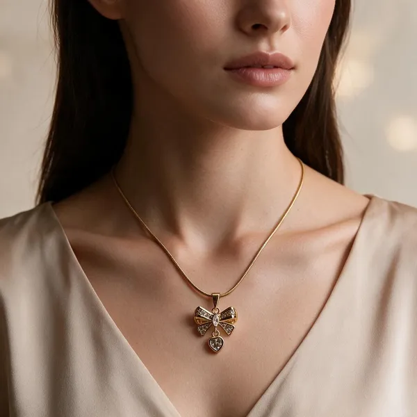 Gold_Stainless_Steel_Bow_Pendant_Necklace_For_Women