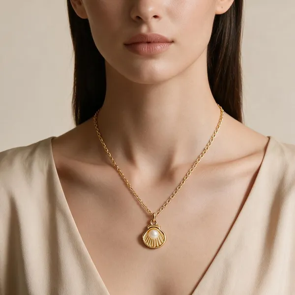 Gold_Stainless_Steel_Shell_Pendant_Necklace_For_Women