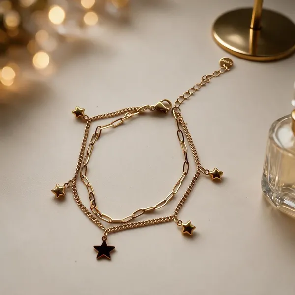 Gold_Stainless_Steel_Layered_Star_Charm_Bracelet_For_Women