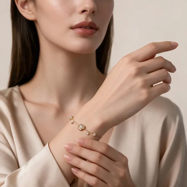 Gold_Stainless_Steel_Floral_Charm_Bracelet_For_Women