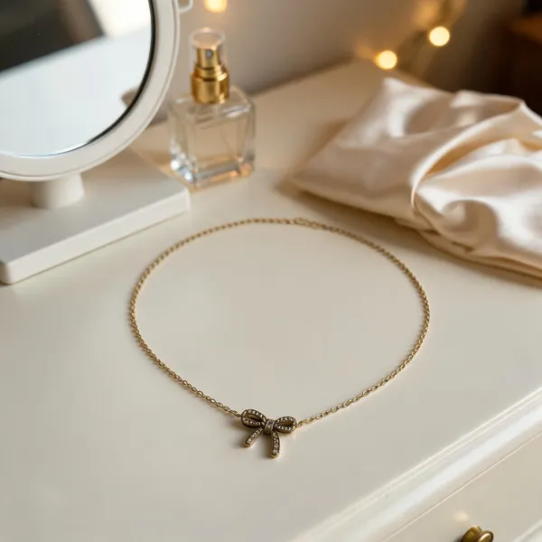 Gold_Stainless_Steel_Bow_Pendant_Necklace_For_Women