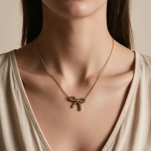 Gold_Stainless_Steel_Bow_Pendant_Necklace_For_Women