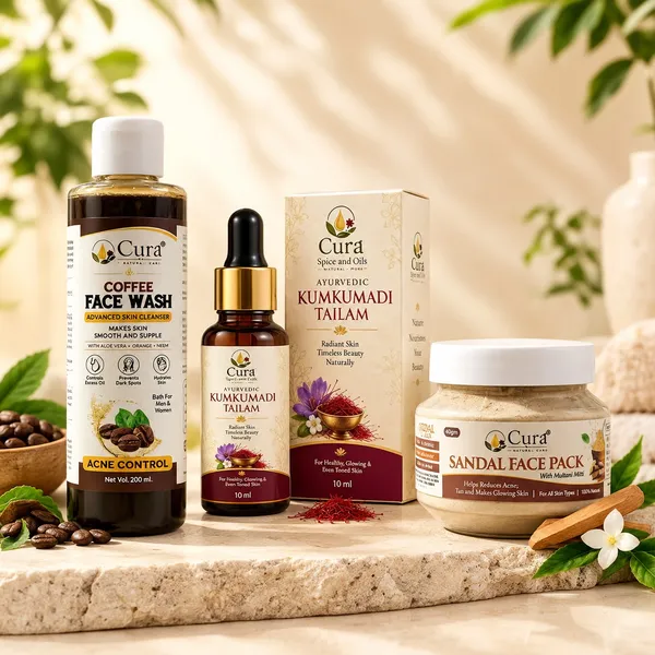 Cura_Sandal_Multani_Mitti_Aloe_Vera_Face_Pack_&_Cura_Ayurvedic_Kumkumadi_Tailam_Saffron_Radiant_Face_Oil_&_Cura_Coffee_Neem_Aloe_Vera_Acne_Control_Face_Wash_Pack_Of_3