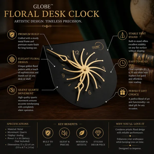 Black_Globe_Floral_Metal_Desk_Clock