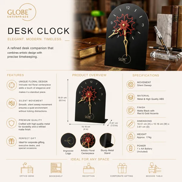 Black_Floral_Analog_Desk_Clock