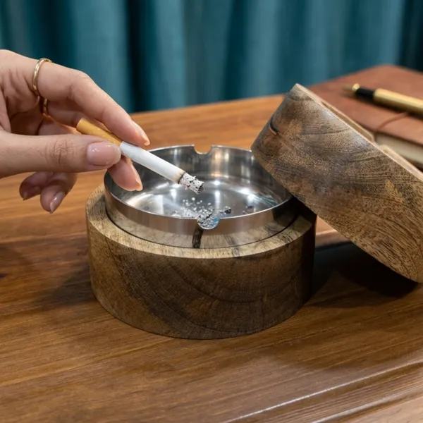 Brown_Wooden_Cigar_Ashtray_With_Stainless_Steel_Bowl