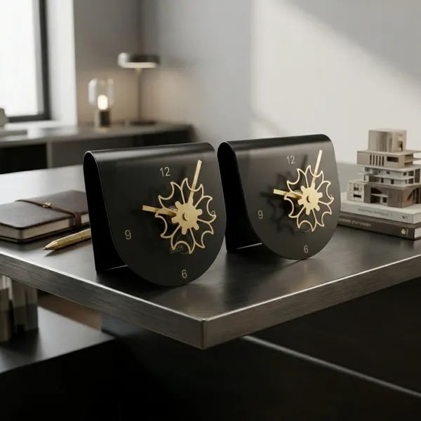 Gilded_Pairs_Modern_Curved_Metal_Desk_Clock_Set_(2_Pieces)_–_Matte_Black,_Gold_&_Silver_Finish