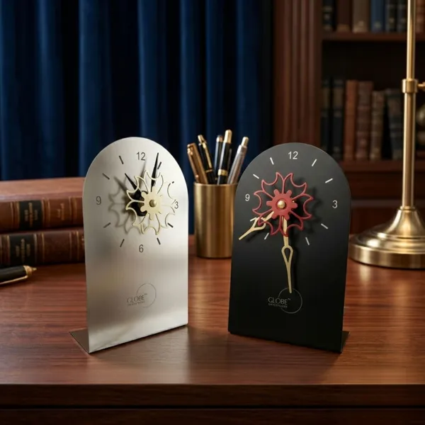 Modern_Arched_Metal_Table_Clock_Set_(2_Pieces)_–_Contemporary_Dual-Tone_Desk_Decor