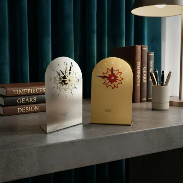 Modern_Arched_Metal_Table_Clock_Set_(2_Pieces)_–_Contemporary_Dual-Tone_Desk_Decor
