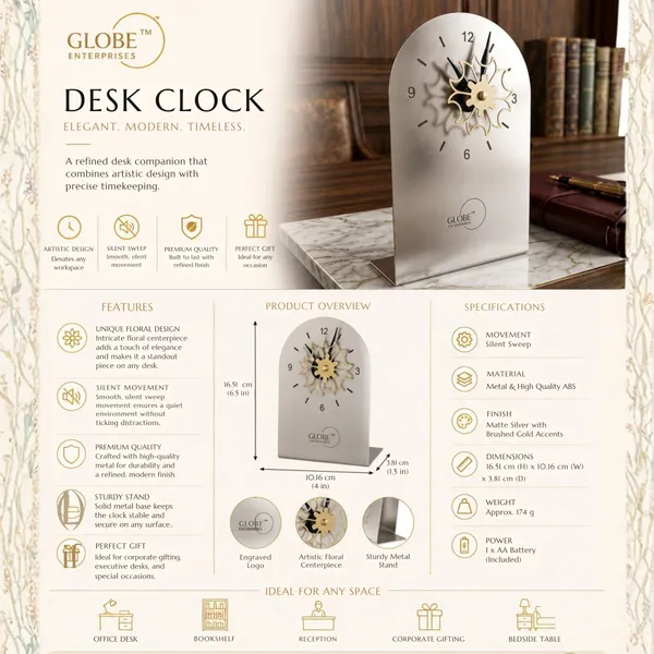 Silver_Globe_Enterprises_Floral_Metal_Desk_Clock