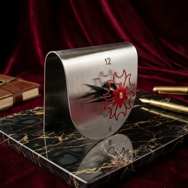 Silver_Stainless_Steel_Floral_Analog_Table_Clock