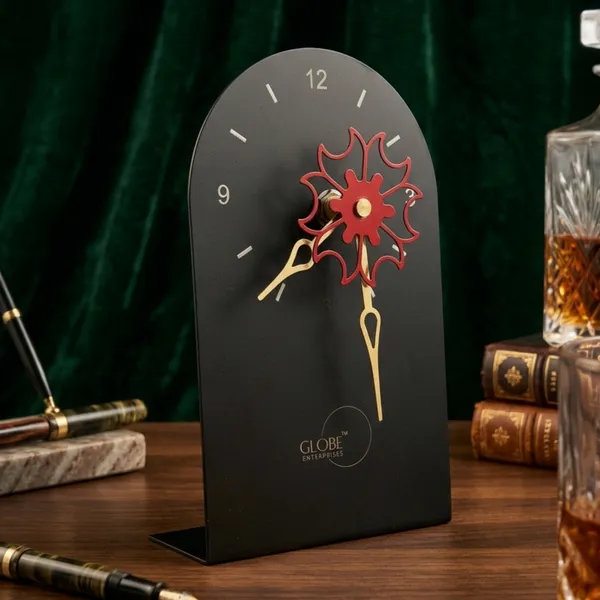 Black_Floral_Analog_Desk_Clock