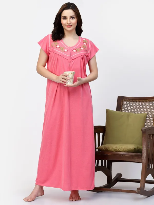 Pink_Hosiery_Casual_Feeding_Nighty_For_Women
