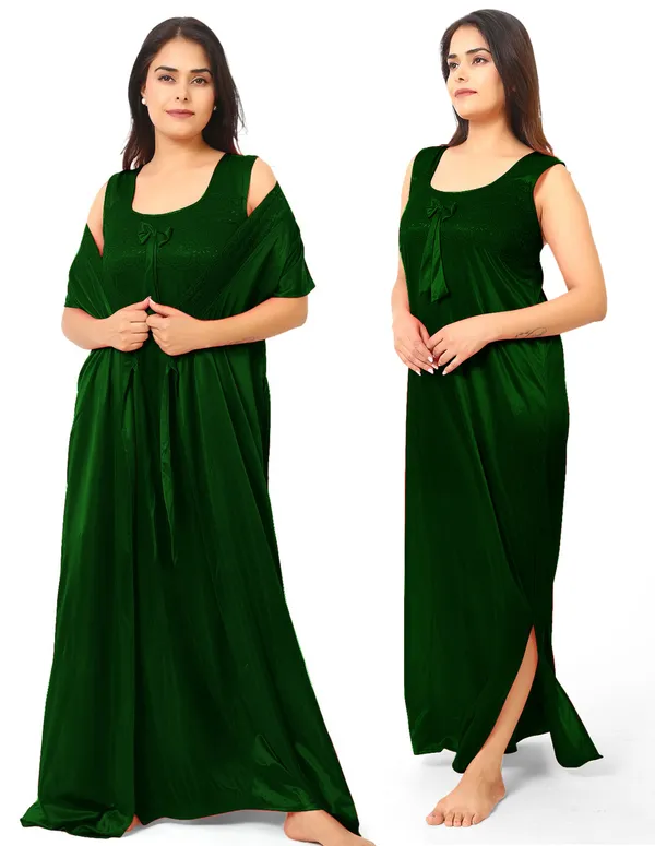 Dark_Green_Satin_Nighty_For_Women