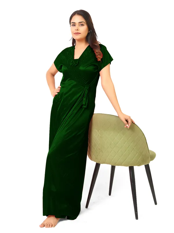 Dark_Green_Satin_Nighty_For_Women