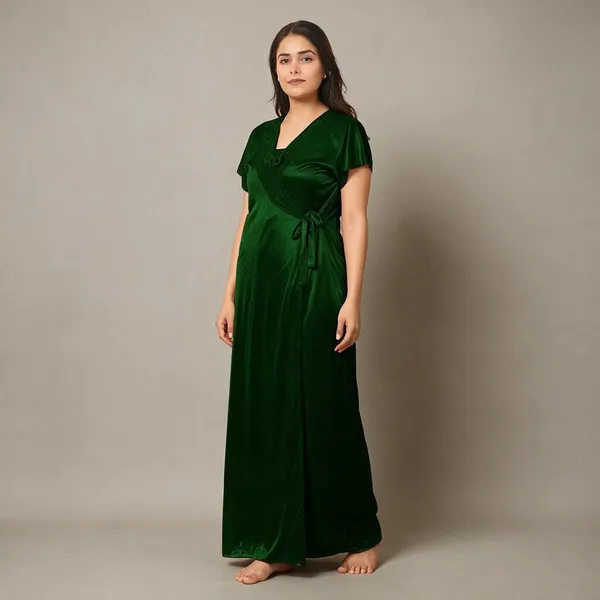 Dark_Green_Satin_Nighty_For_Women