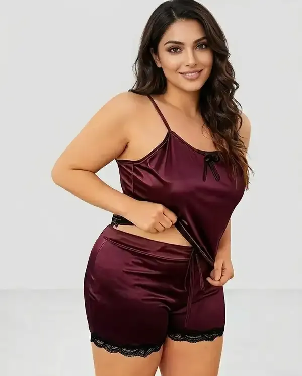 Maroon_Satin_Nightwear_Set_For_Women