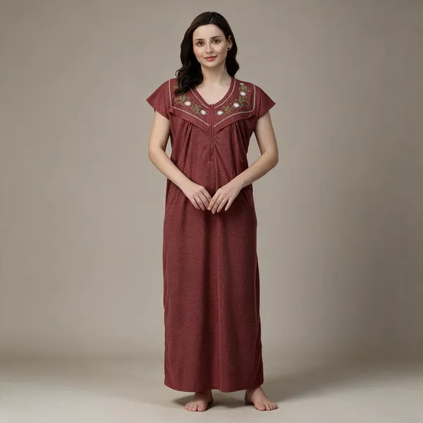 Maroon_Hosiery_Casual_Feeding_Nighty_For_Women