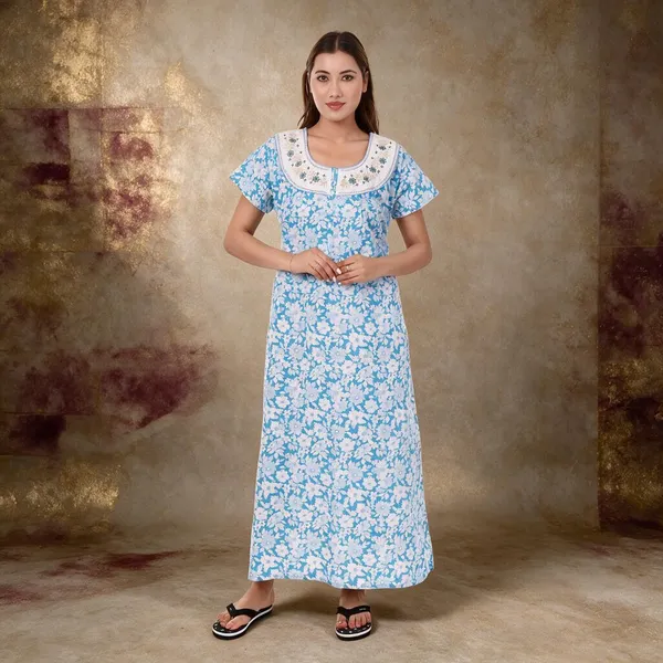Blue_Cotton_Casual_Nighty_For_Women