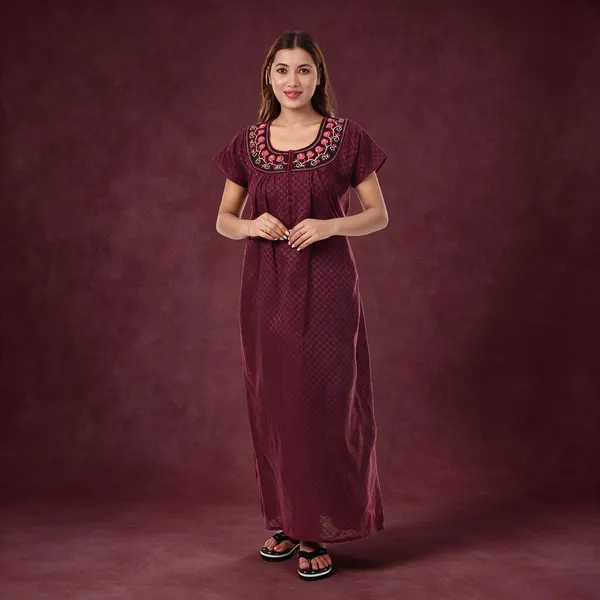 Maroon_Cotton_Casual_Nighty_For_Women