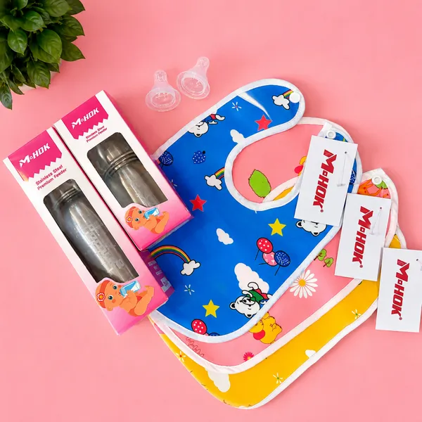 Baby_Feeding_Bottles_(150ml+250ml)_+_Baby_Bibs_(3pcs)_+_Free_Silicone_Nipples(2pcs)_|_Daily_Feeding_Pack