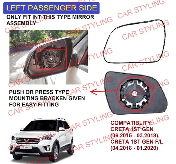 Cs_Creta_1st_Gen_T1_Orvm_Left_Passenger_Side_Mirror_Glass_With_Sub_Plate