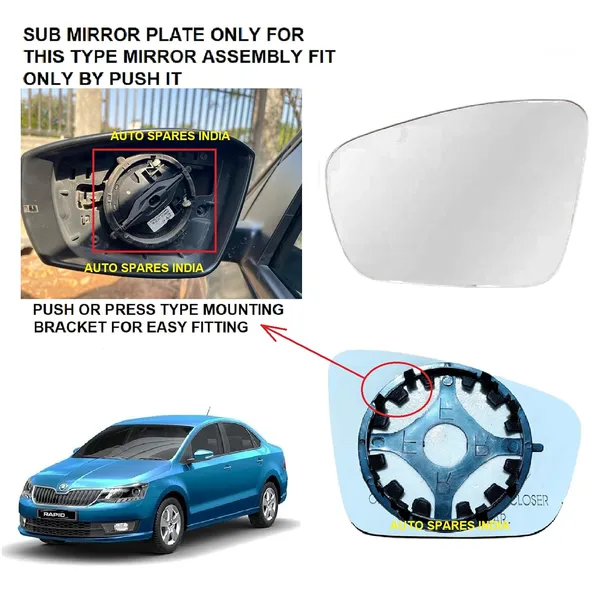 Left_Passenger_Side_View_Mirror_Glass_For_Skoda_Rapid_2017_2021_Model_Type_2_Pack_Of_01_Pcs