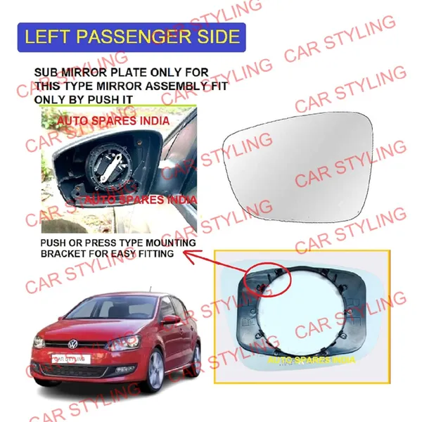 Cs_Polo_1st_Gen_T1_Orvm_Left_Passenger_Side_Mirror_Glass_With_Sub_Plate