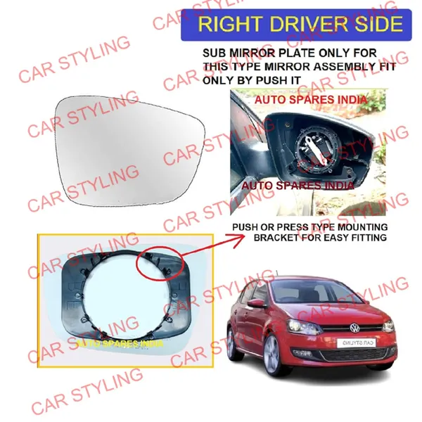 Cs_Polo_1st_Gen_T1_Orvm_Right_Driver_Side_Mirror_Glass_With_Sub_Plate