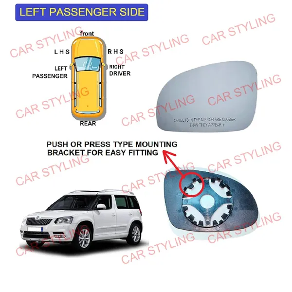 Orvm_Left_Passenger_Side_View_Mirror_Glass_Sub_Mirror_Plate_For_Skoda_Yeti_2010_2018_Year_Model_Non_Heated